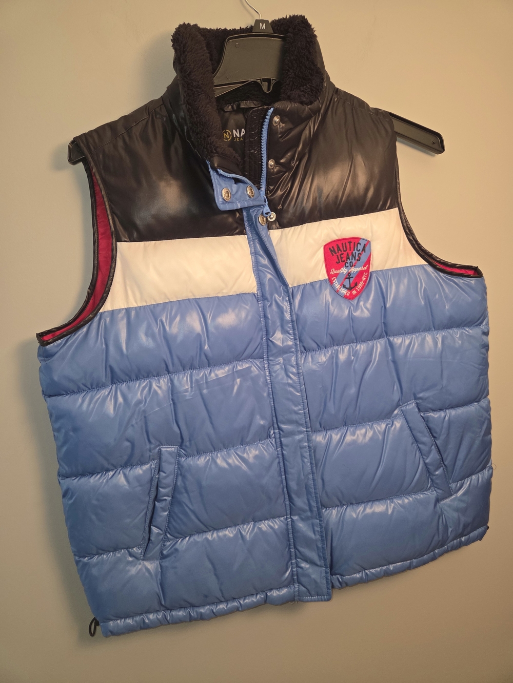Vintage Vibe Nautica Jeans Company Colorblock Puffy Vest Size XL Blue/Black.